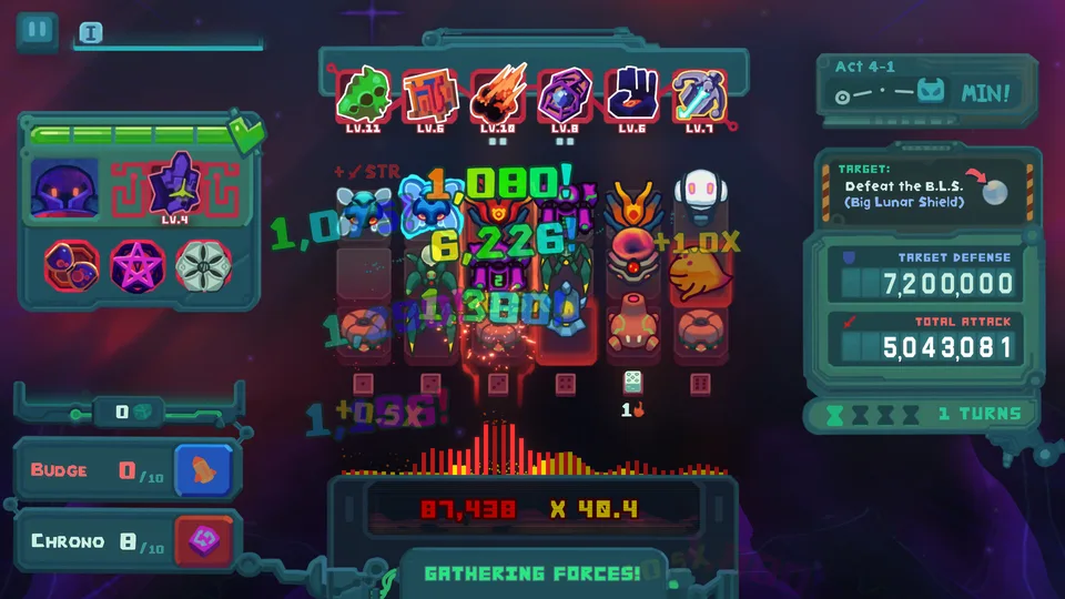 Dicevaders combo attack against the Big Lunar Shield with stacked damage numbers